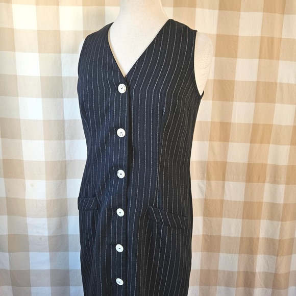 All that Jazz Dresses & Skirts - Vtg 90s All That Jazz Pinstripe Sleeveless Button Maxi Dress Vest Style Size 7/8